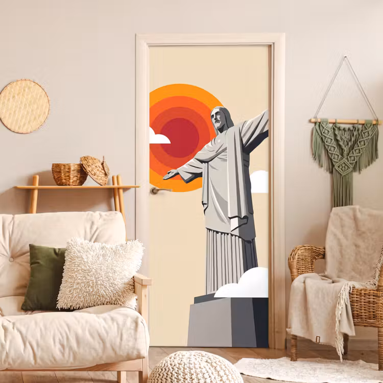 Deursticker - Monument - Stad - Zonsondergang - Minimalistisch - Oranje — 4