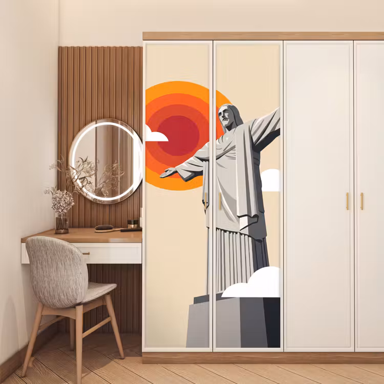 Deursticker - Monument - Stad - Zonsondergang - Minimalistisch - Oranje — 5