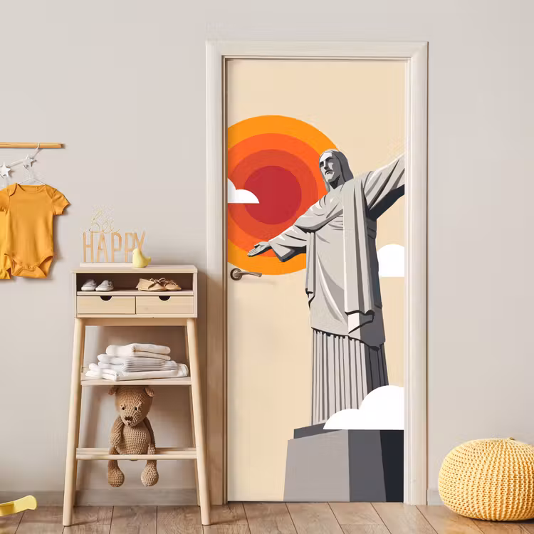 Deursticker - Monument - Stad - Zonsondergang - Minimalistisch - Oranje — 6