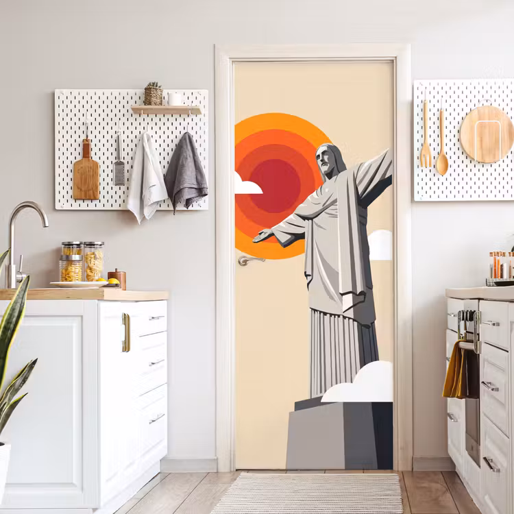 Deursticker - Monument - Stad - Zonsondergang - Minimalistisch - Oranje — 7