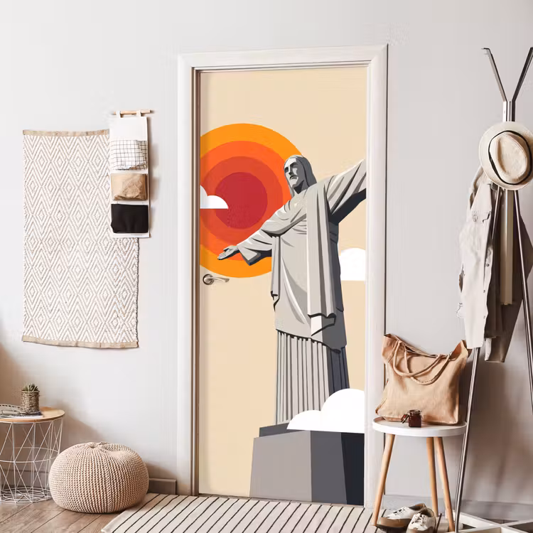Deursticker - Monument - Stad - Zonsondergang - Minimalistisch - Oranje — 8