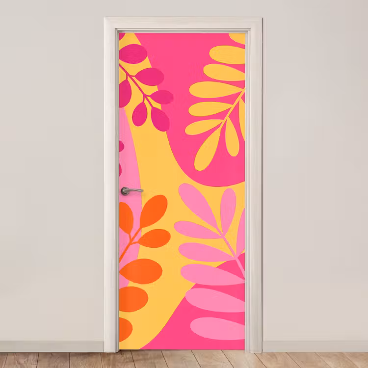 Deursticker - Natuur - Bladeren - Abstract - Roze - Geel — 1