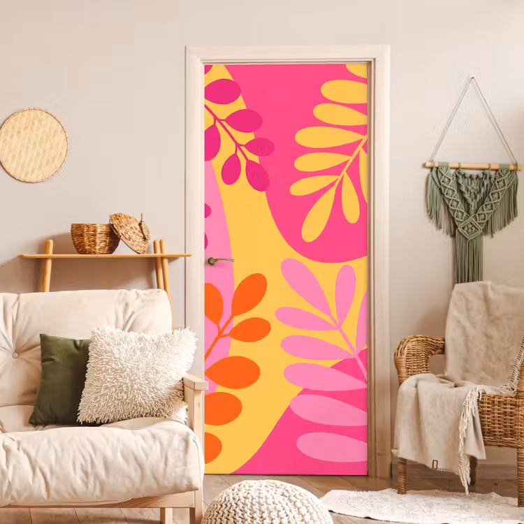 Deursticker - Natuur - Bladeren - Abstract - Roze - Geel — 4