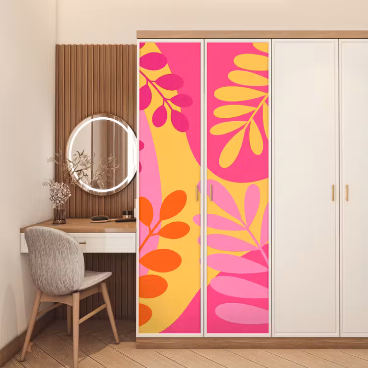 Deursticker - Natuur - Bladeren - Abstract - Roze - Geel — 5