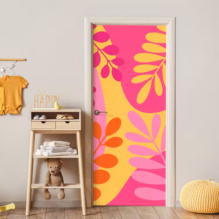 Deursticker - Natuur - Bladeren - Abstract - Roze - Geel — 6