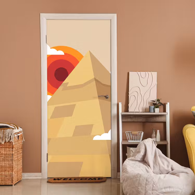 Deursticker - Piramide - Zon - Woestijn - Modern - Oranje — 2