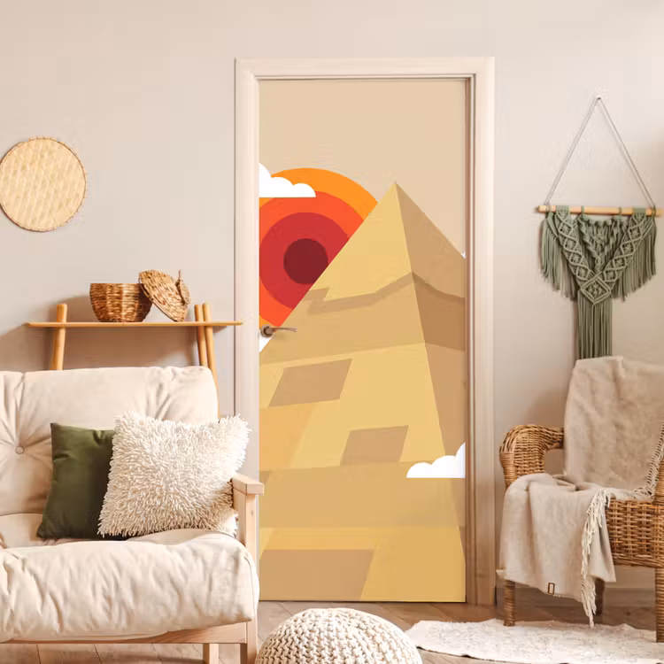 Deursticker - Piramide - Zon - Woestijn - Modern - Oranje — 4