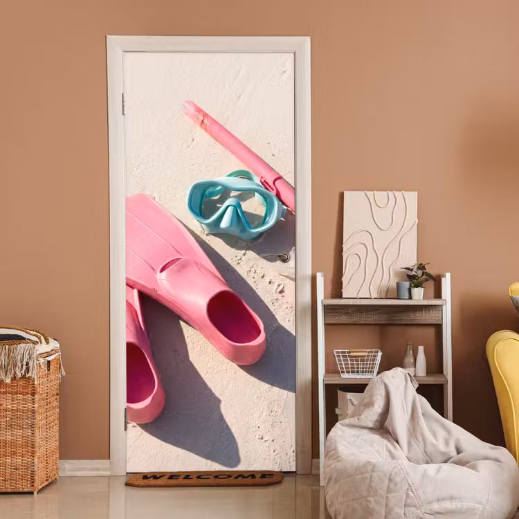 Deursticker - Snorkelset - Strand - Zomer - Roze — 2