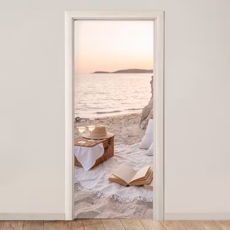 Deursticker - Strand - Picknick - Zonsondergang - Zomer - Natuur — 1
