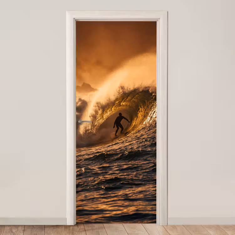 Deursticker - Surfer - Golf - Oceaan - Sport - Oranje — 1