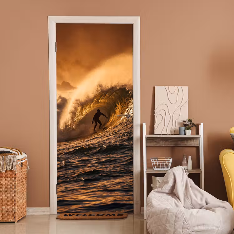 Deursticker - Surfer - Golf - Oceaan - Sport - Oranje — 2