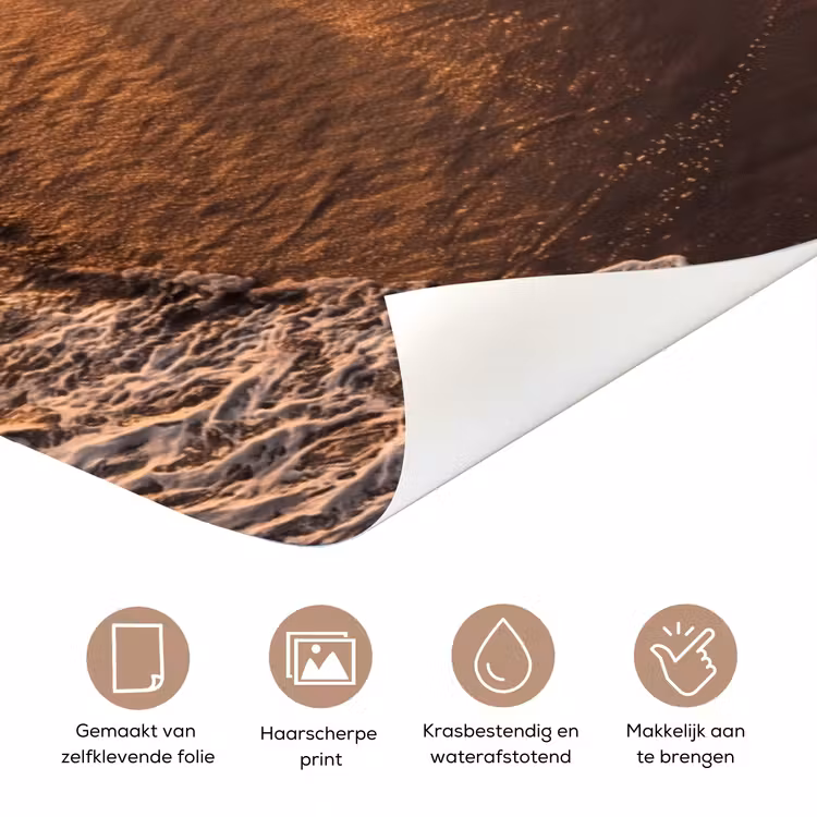 Deursticker - Surfer - Strand - Zonsondergang - Oceaan - Goud — 3