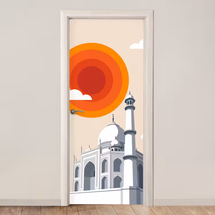 Deursticker - Taj Mahal - Zon - Koepel - Architectuur - India - Grafisch — 1