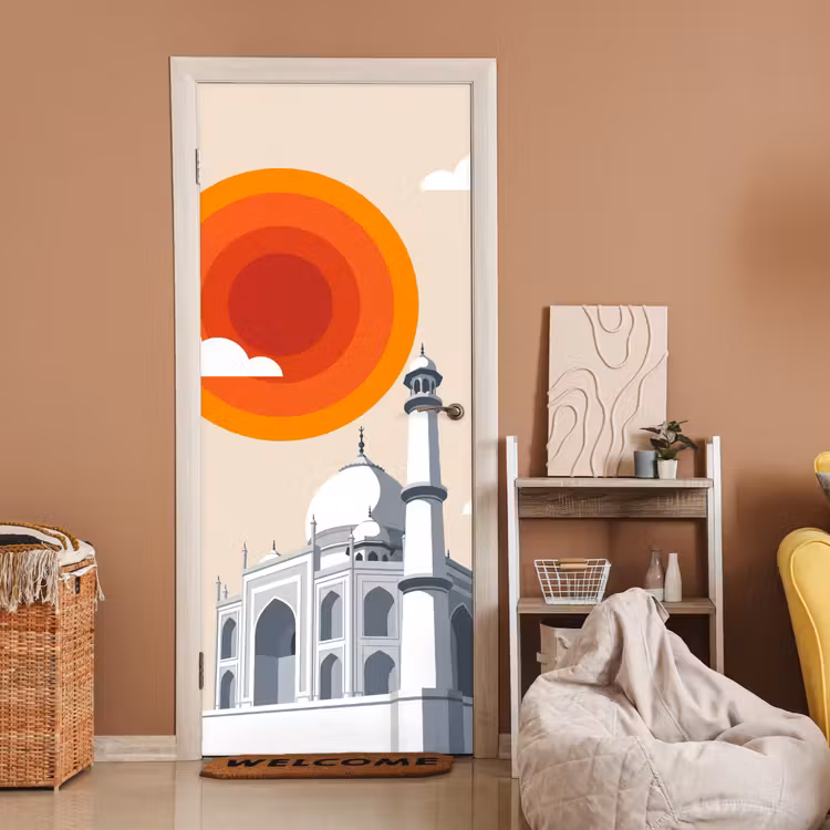 Deursticker - Taj Mahal - Zon - Koepel - Architectuur - India - Grafisch — 2
