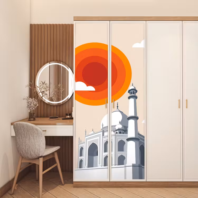 Deursticker - Taj Mahal - Zon - Koepel - Architectuur - India - Grafisch — 5