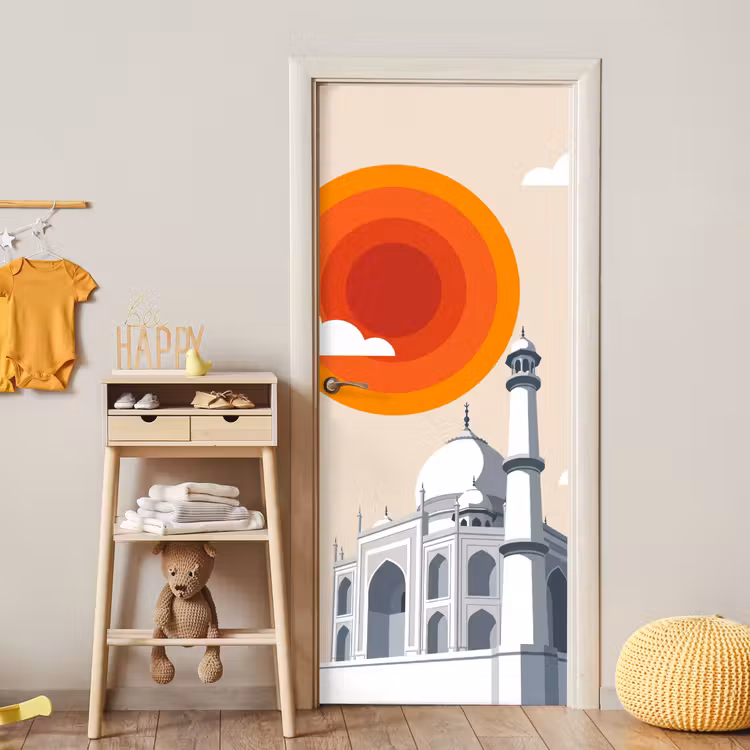 Deursticker - Taj Mahal - Zon - Koepel - Architectuur - India - Grafisch — 6
