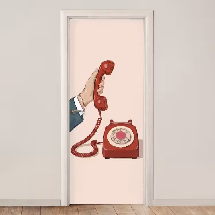 Deursticker - Telefoon - Hand - Vintage - Communicatie - Rood — 1