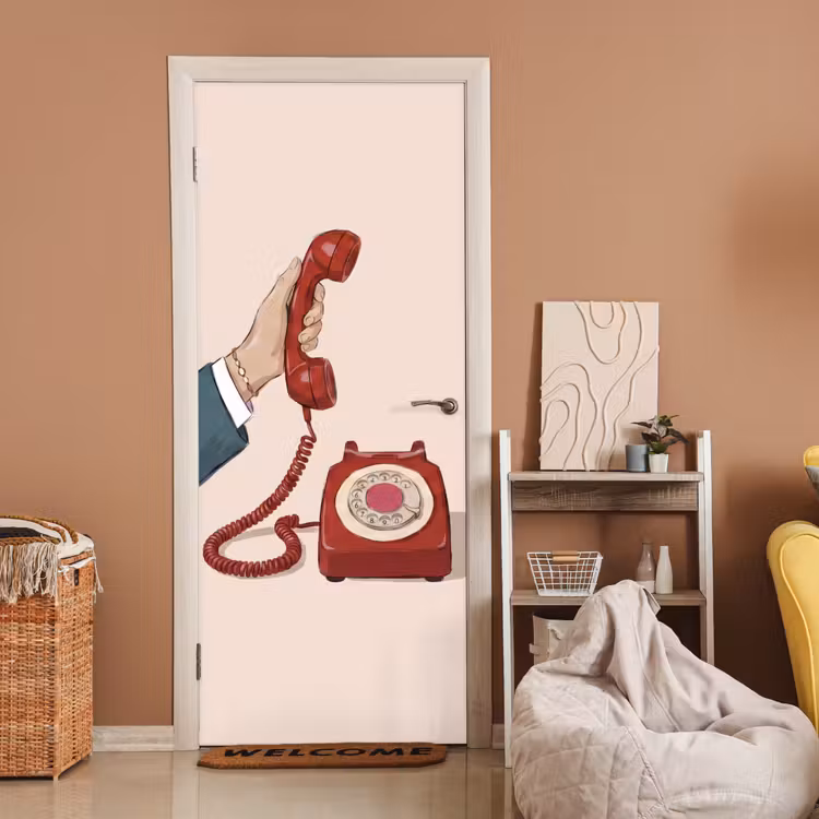 Deursticker - Telefoon - Hand - Vintage - Communicatie - Rood — 2