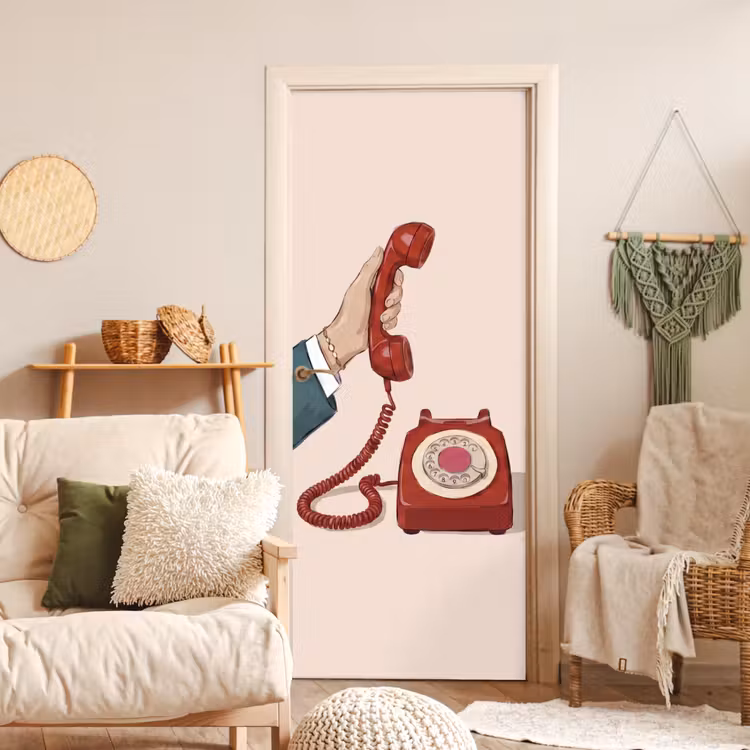 Deursticker - Telefoon - Hand - Vintage - Communicatie - Rood — 4