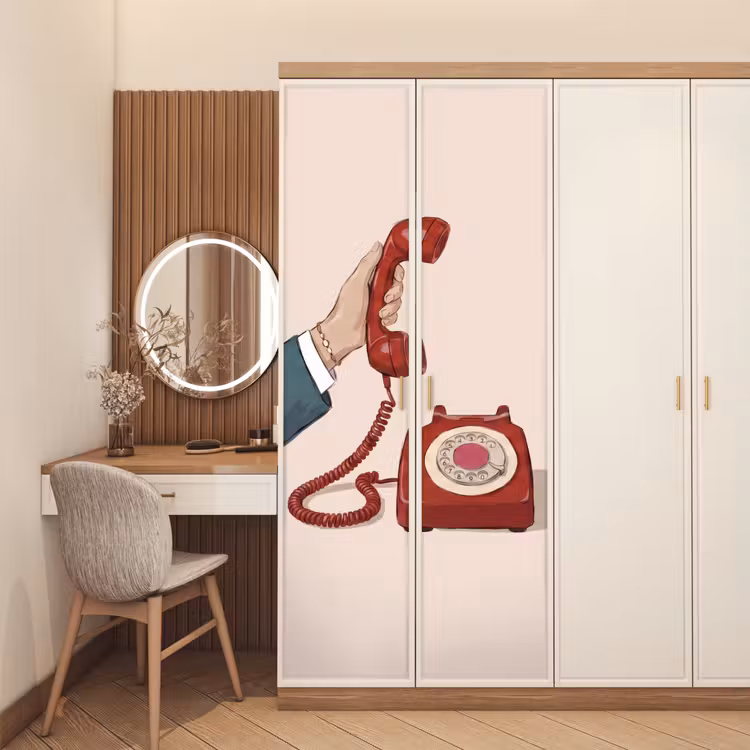 Deursticker - Telefoon - Hand - Vintage - Communicatie - Rood — 5