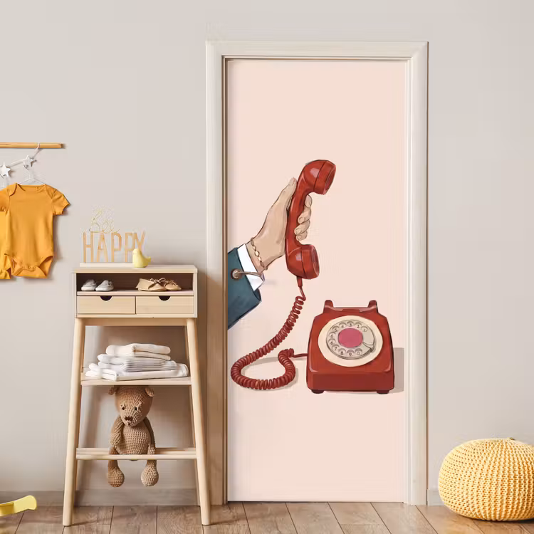 Deursticker - Telefoon - Hand - Vintage - Communicatie - Rood — 6