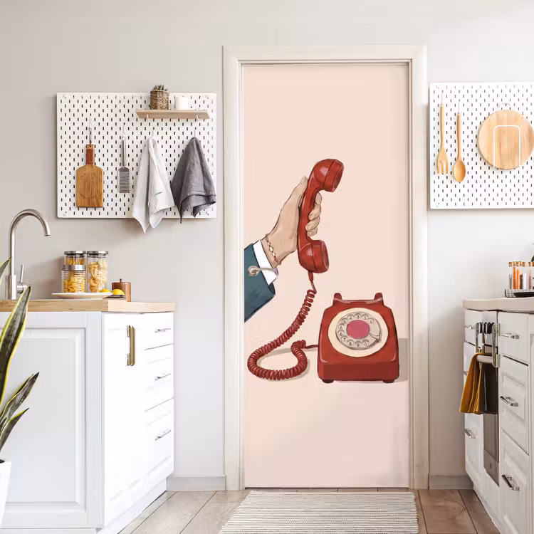 Deursticker - Telefoon - Hand - Vintage - Communicatie - Rood — 7