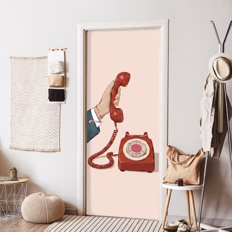 Deursticker - Telefoon - Hand - Vintage - Communicatie - Rood — 8