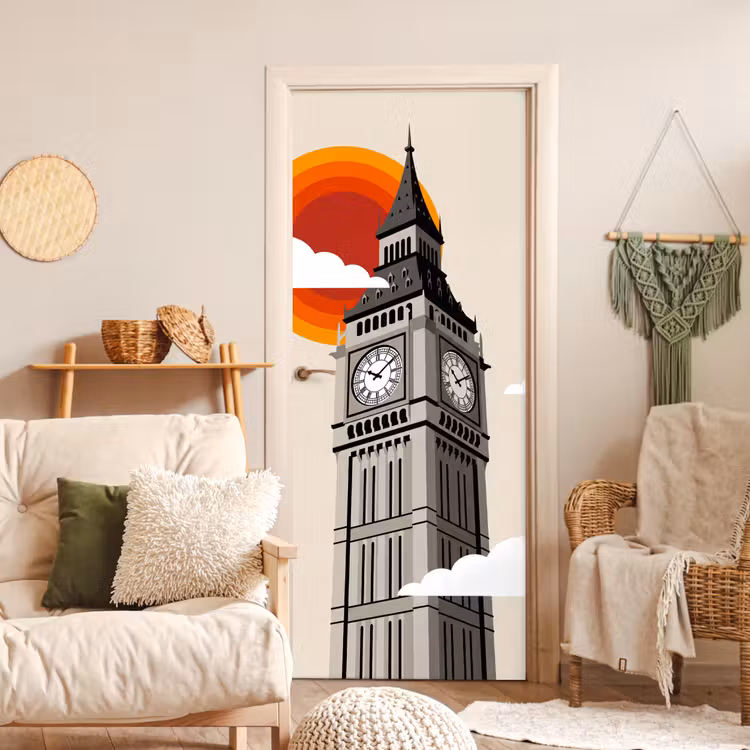 Deursticker - Toren - Klok - Londen - Architectuur - Retro — 4