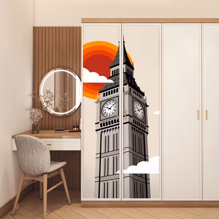 Deursticker - Toren - Klok - Londen - Architectuur - Retro — 5