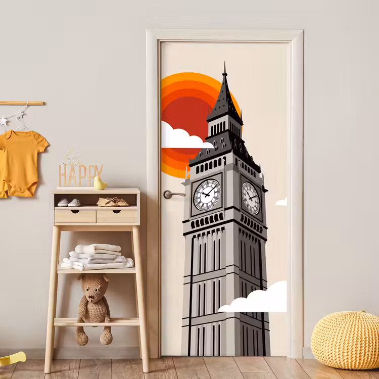 Deursticker - Toren - Klok - Londen - Architectuur - Retro — 6