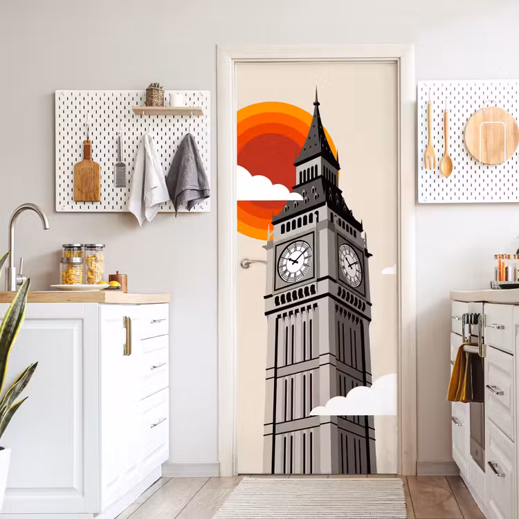 Deursticker - Toren - Klok - Londen - Architectuur - Retro — 7