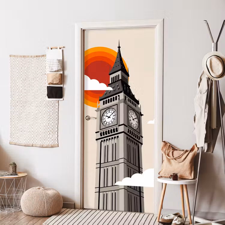 Deursticker - Toren - Klok - Londen - Architectuur - Retro — 8