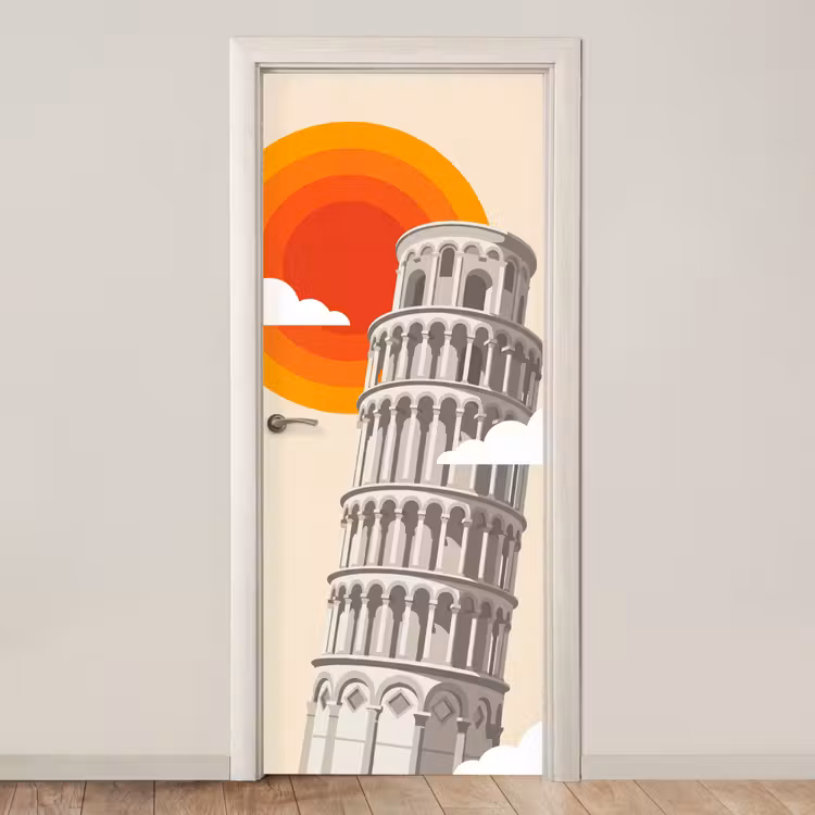 Deursticker - Toren - Pisa - Architectuur - Minimalistisch - Beige — 1