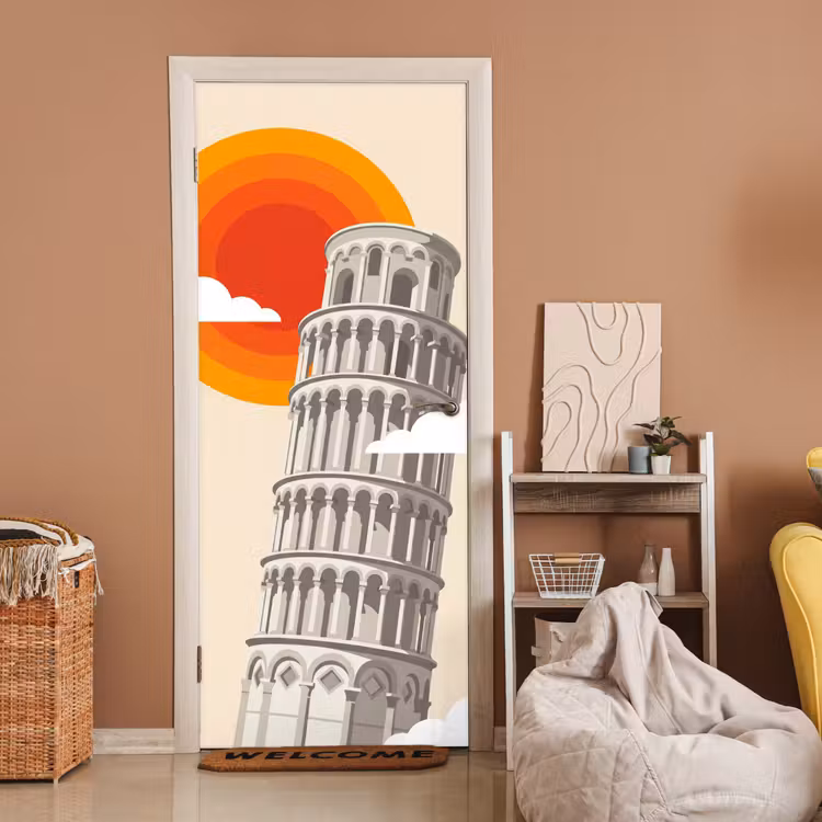 Deursticker - Toren - Pisa - Architectuur - Minimalistisch - Beige — 2
