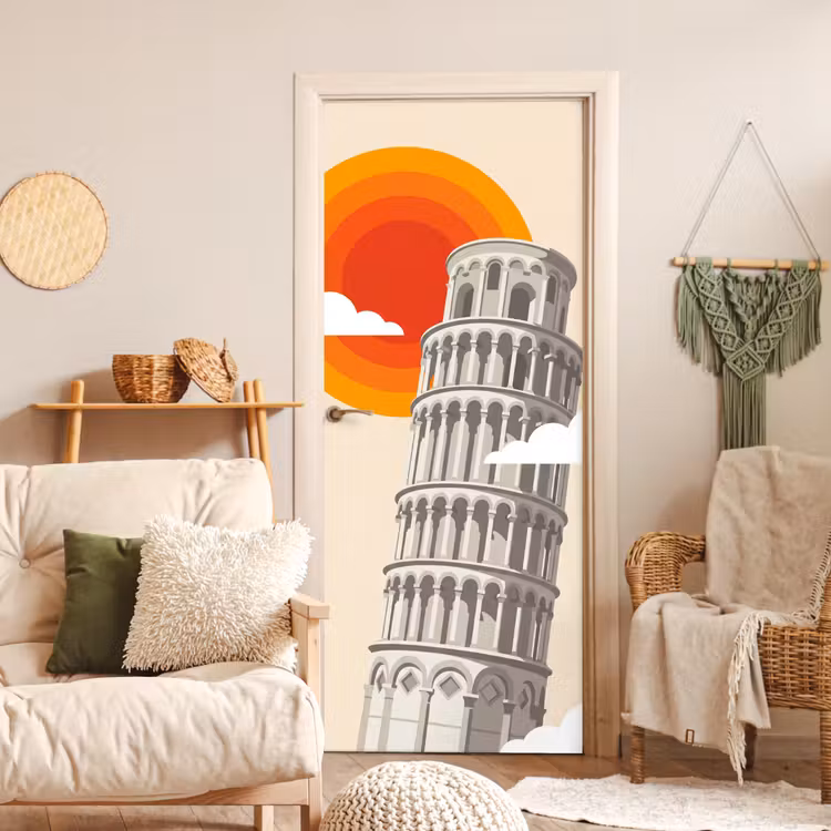 Deursticker - Toren - Pisa - Architectuur - Minimalistisch - Beige — 4