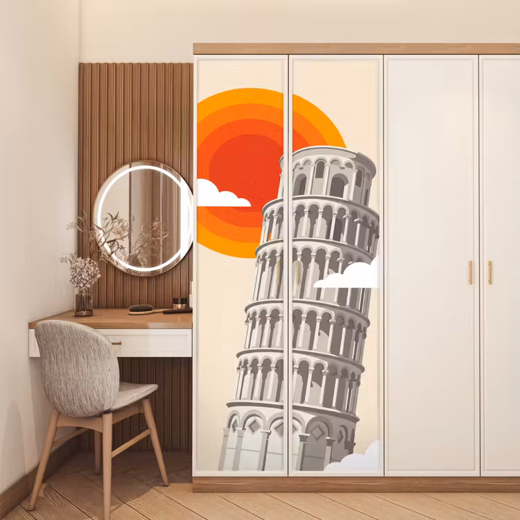 Deursticker - Toren - Pisa - Architectuur - Minimalistisch - Beige — 5