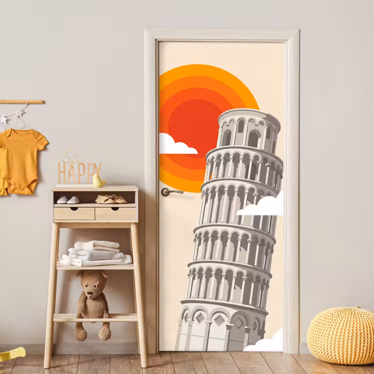 Deursticker - Toren - Pisa - Architectuur - Minimalistisch - Beige — 6