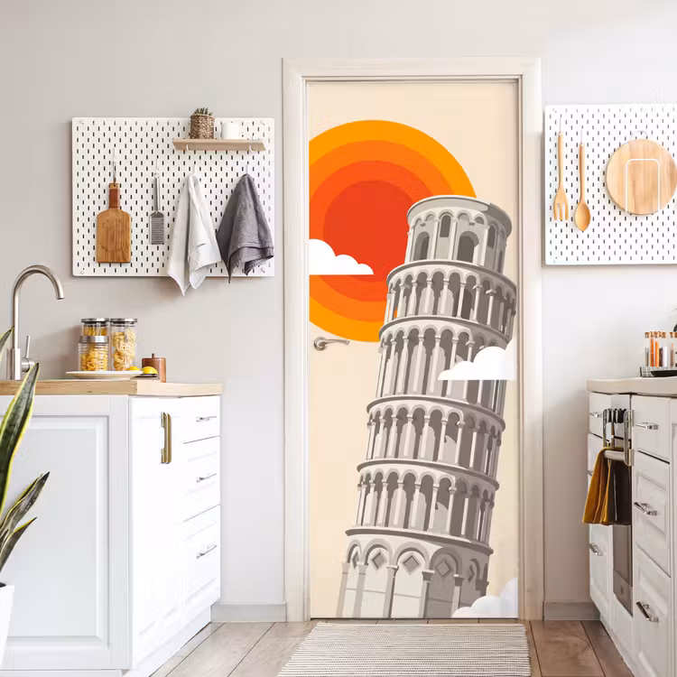 Deursticker - Toren - Pisa - Architectuur - Minimalistisch - Beige — 7