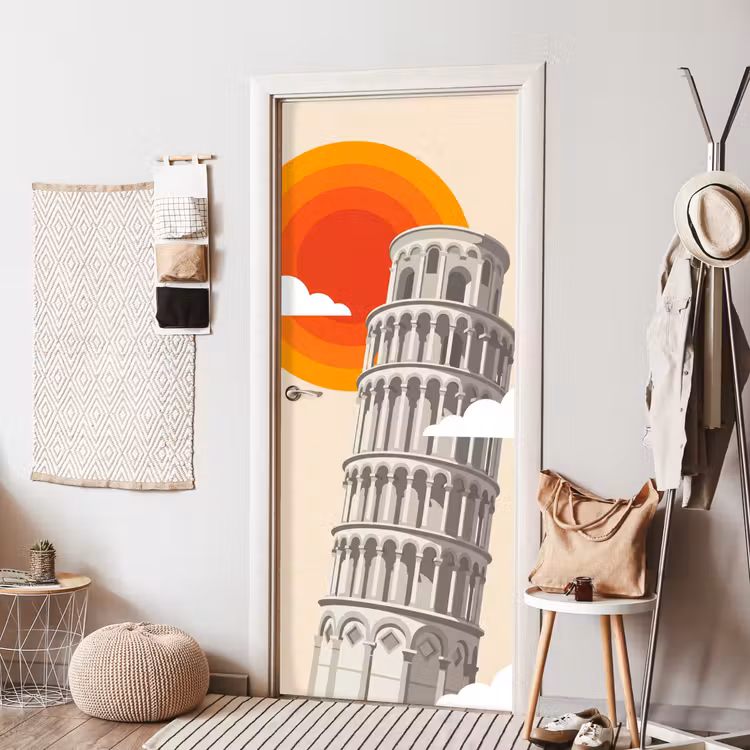 Deursticker - Toren - Pisa - Architectuur - Minimalistisch - Beige — 8