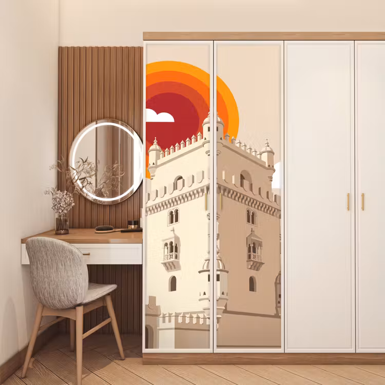 Deursticker - Toren - Rivier - Architectuur - Modern - Oranje — 5