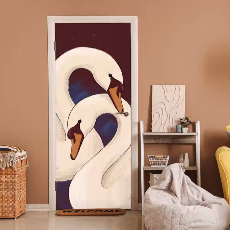 Deursticker - Vogel - Koppel - Liefde - Abstract - Wit — 2