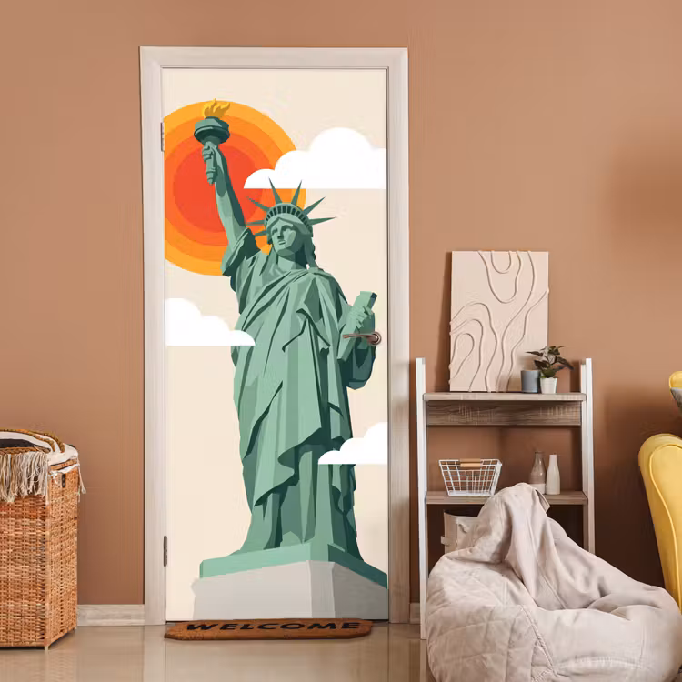 Deursticker - Vrijheidsbeeld - New York - Zon - Modern — 2