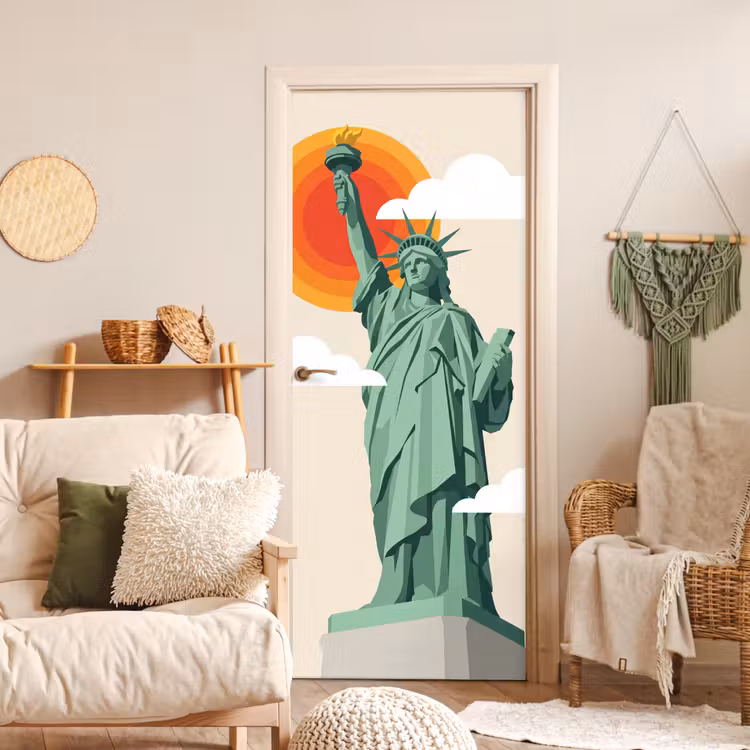 Deursticker - Vrijheidsbeeld - New York - Zon - Modern — 4