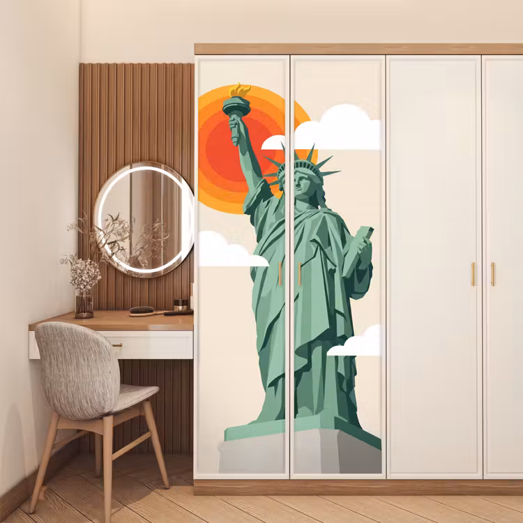 Deursticker - Vrijheidsbeeld - New York - Zon - Modern — 5