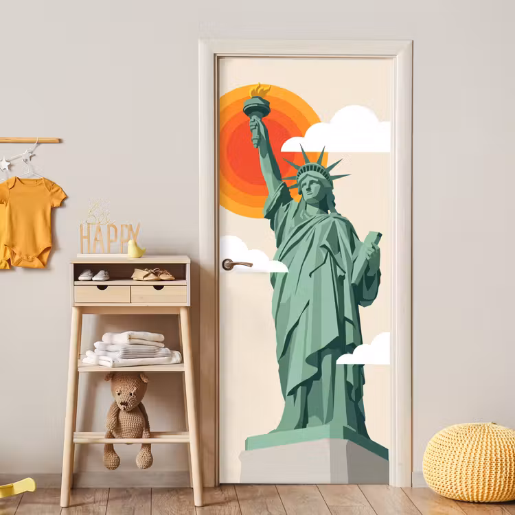 Deursticker - Vrijheidsbeeld - New York - Zon - Modern — 6