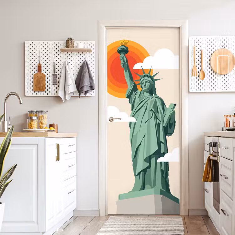 Deursticker - Vrijheidsbeeld - New York - Zon - Modern — 7