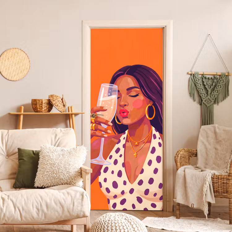 Deursticker - Vrouw - Champagne - Feest - Modern - Oranje — 4