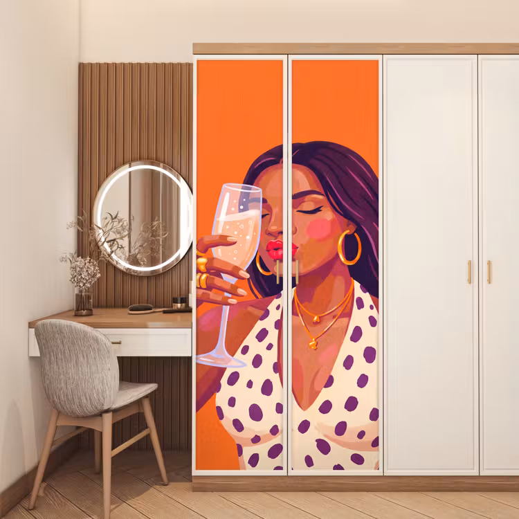 Deursticker - Vrouw - Champagne - Feest - Modern - Oranje — 5