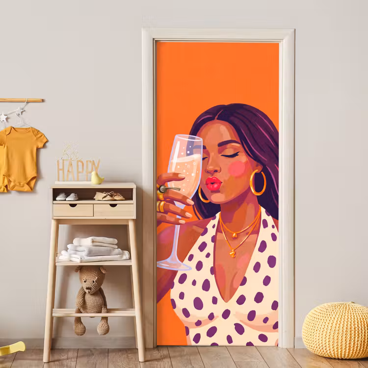 Deursticker - Vrouw - Champagne - Feest - Modern - Oranje — 6