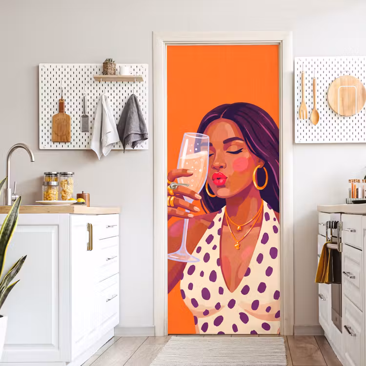 Deursticker - Vrouw - Champagne - Feest - Modern - Oranje — 7